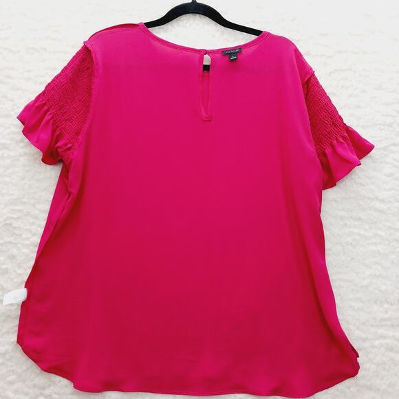 Blouse Size XL Rose Red Ruffle Sleeve Romantic Coquette Office Siren Glam Luxe - Picture 10 of 11